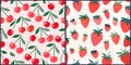 Summer collection with seamless patterns, fresh cute cherries and strawberries wallpaper