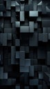 Modern chic abstract 3D black vertical background composed of geometric shapes, cubes, squares and lines