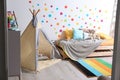 Modern child room interior with bed Royalty Free Stock Photo