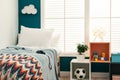 Modern child room interior with comfortable bed Royalty Free Stock Photo