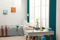 Modern child room interior with bed near window Royalty Free Stock Photo