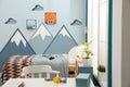 Modern child room interior with bed near window Royalty Free Stock Photo