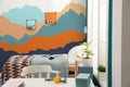 Modern child room interior with bed near window Royalty Free Stock Photo