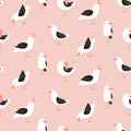 Modern childish seamless pattern with seagulls in vector.