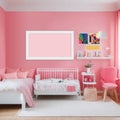 Modern Children\'s Bedroom with Pink Wall, Wall Art and Blank Canvas Concept Design for Interior Designers and Architects