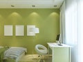 Modern children's room green color with mockup posters on the wa