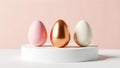 Modern Chocolate Easter Egg Display A clean, studio shot with sharp focus of three abstract, modern chocolate Easter eggs in Royalty Free Stock Photo