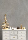 Modern Christmas interior with dresser, Scandinavian style. Wall