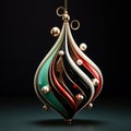 modern Christmas tree decoration with pearls and steel and glass parts on a green background