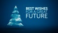 Modern christmas tree and wishes great future season greetings message on blue background. Elegant holiday season social