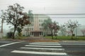 Modern church of Saint Benedicts in a foggy day