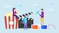 Modern Cinema And Cinematography Concept Vector Illustration In Flat Style. Colorful Composition With Popcorn Striped Royalty Free Stock Photo