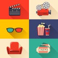 Modern cinema icons set