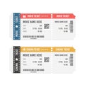 Modern cinema or movie tickets isolated on white background. Realistic front view vector illustration.