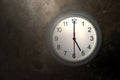 Modern circular clock hanging on old cement wall background and tell time in morning or evening, Home decoration Royalty Free Stock Photo