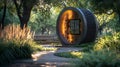 modern circular composting station with digital display in lush park. design blends technology and nature beautifully Royalty Free Stock Photo