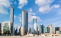 Modern city architecture and famous skyscrapers of Abu Dhabi skyline with beautiful clouds, World Trade Center, UAE