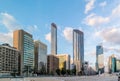 Modern city architecture and famous skyscrapers of Abu Dhabi skyline with beautiful clouds, World Trade Center, UAE