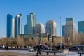 Modern city of Astana. Beautiful towers, glass skyscrapers and architecture of future in urban life