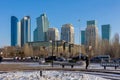 Modern city of Astana. Beautiful towers, glass skyscrapers and architecture of future in urban life