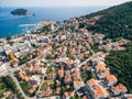 The modern city of Budva, from a bird`s-eye view, aerial photo from a drone. Royalty Free Stock Photo
