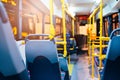 Modern city bus interior and seats Royalty Free Stock Photo