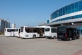 Modern city buses at the bus station