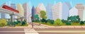 Modern city crossroad cartoon landscape vector illustration background concept