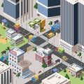 Modern city crossroad detailed vector isometric illustration