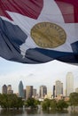 Modern city Dallas skyline and waving flag Royalty Free Stock Photo