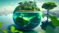 A Modern city in future. Green environment in the world, green land and blue ocean. AI Generated