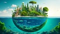 A Modern city in future. Green environment in the world, green land and blue ocean. AI Generated