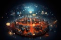 Modern city and global network concept. 3d rendering toned image double exposure, Abstract visualization of the Internet of Things Royalty Free Stock Photo