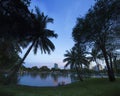 Modern city in a green environment at twilight, Suan Lum, Bangkok, Thailand. Royalty Free Stock Photo