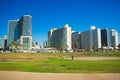 modern city green square with skyscraper buildings landmark view in summer clear weather day time Tel Aviv capital of Israel urban Royalty Free Stock Photo