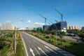 Modern city with highway traffic and building under construction. Hanoi city, Thang Long highway Royalty Free Stock Photo