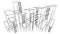 Modern city horizon landscape sky scraper outline hand drawn bird eye view architect business building background