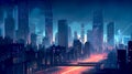 Modern city illustration at night with letup streets and night lights Royalty Free Stock Photo