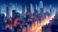 Modern city illustration at night with letup streets and night lights Royalty Free Stock Photo