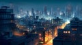 Modern city illustration at night with letup streets and night lights Royalty Free Stock Photo