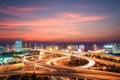 Modern city interchange in nightfall Royalty Free Stock Photo