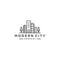 Modern city landscape building logo icon in line style, clean city icon Vector illustration Royalty Free Stock Photo