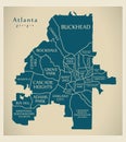 Modern City Map - Atlanta Georgia city of the USA with neighborhoods and titles