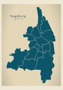 Modern City Map - Augsburg city of Germany with boroughs DE