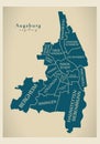 Modern City Map - Augsburg city of Germany with boroughs and tit