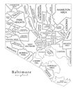 Modern City Map - Baltimore Maryland city of the USA with neighb