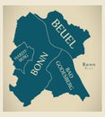 Modern City Map - Bonn city of Germany with boroughs and titles