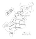 Modern City Map - Boston Massachusetts city of the USA with boroughs and titles outline map Royalty Free Stock Photo