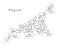 Modern City Map - Cleveland Ohio city of the USA with neighborhoods and titles outline map