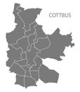 Modern City Map - Cottbus city of Germany with districts grey DE